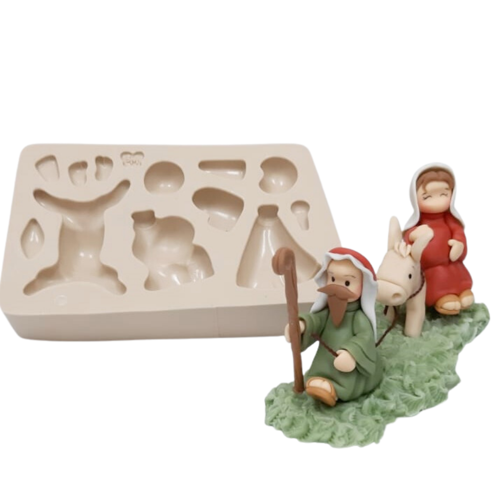 Molde de Silicone Sagrada Familia - Maria no Burrinho P - Cód 746