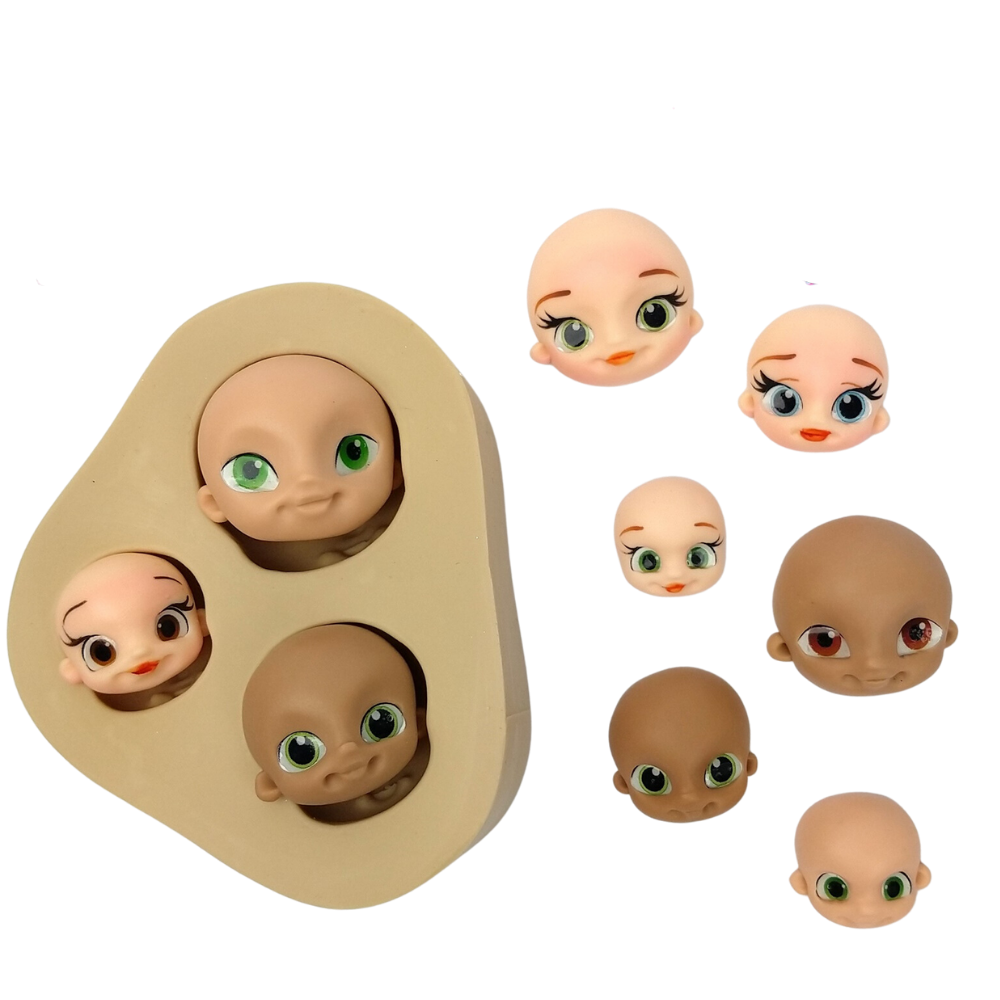 Molde de Silicone Trio de Cabeças Modeladas Pequenas