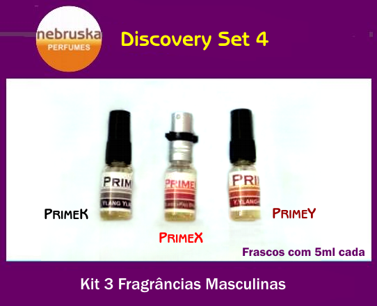 Discovery Set 4 contém 3 mini perfumes PRIME da Nebruska Perfumes