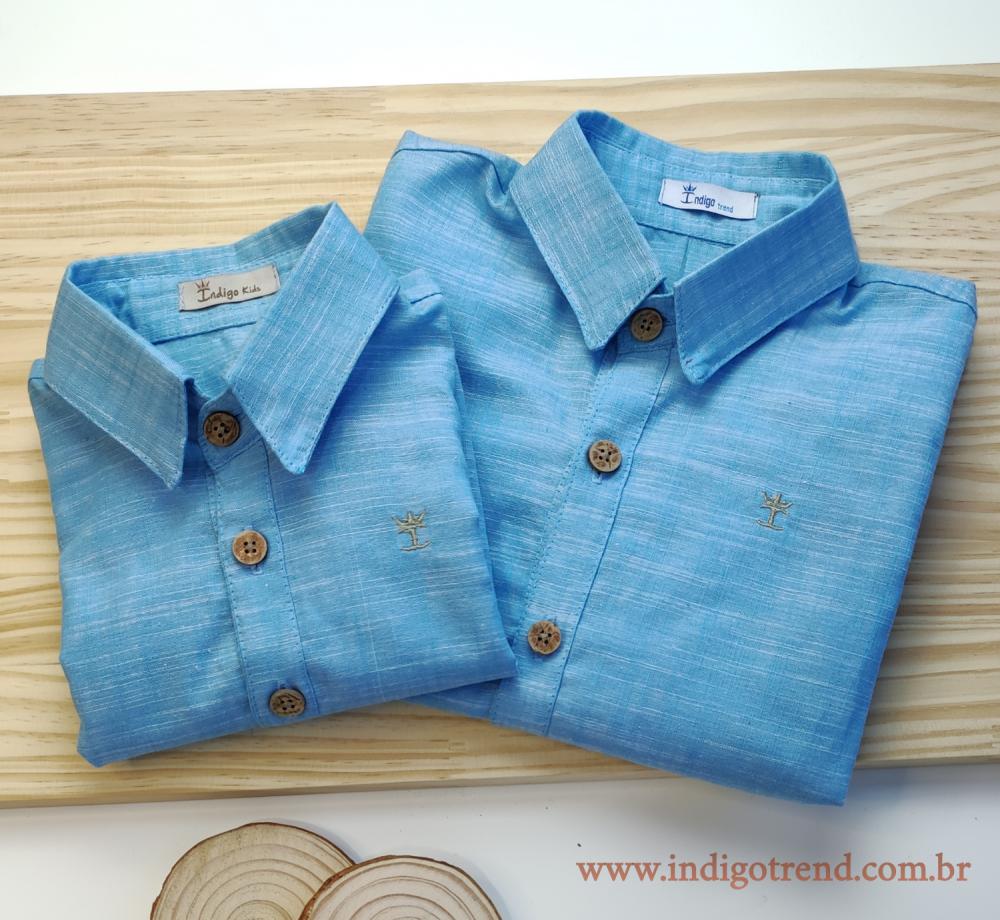 camisa linho azul bebe