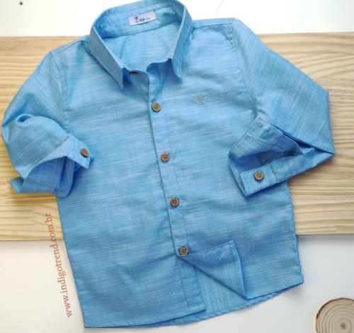 camisa linho azul bebe