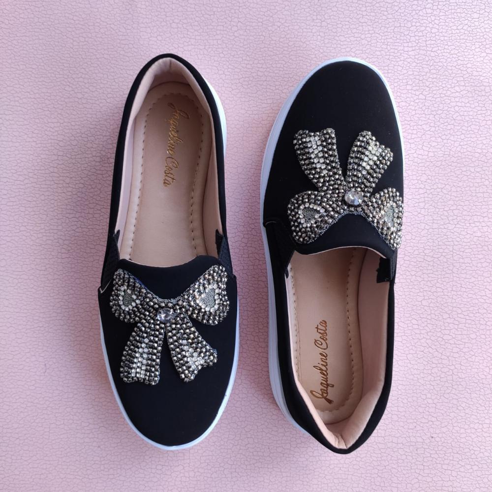 slip on preto laço