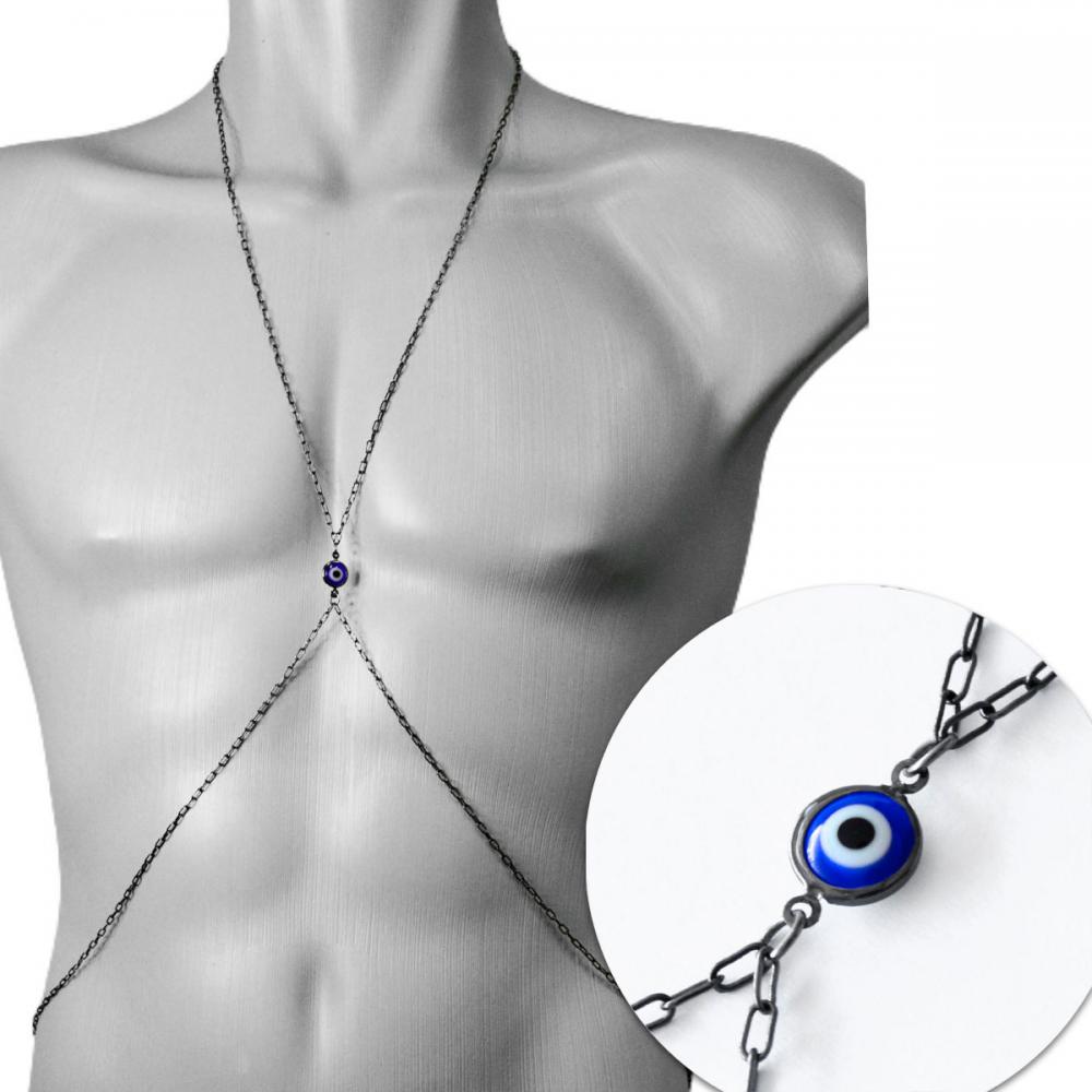 Body Chain Corrente de Aço Prata Olho Grego - Pádua Store