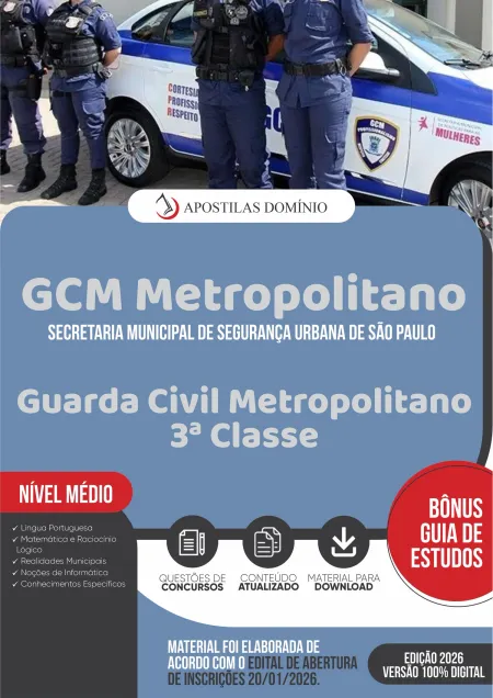 Apostila GCM Metropolitano 2026 - Guarda Civil Metropolitano - 3ª Classe