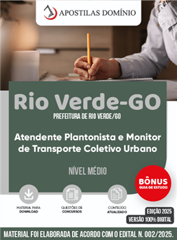 Apostila Prefeitura de Rio Verde-GO 2025 - Atendente Plantonista e Monitor de Transporte Coletivo Urbano