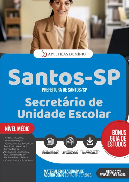 Apostila Prefeitura de Santos/SP 2026 - Secretário de Unidade Escolar