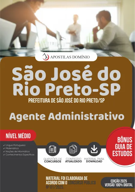 Apostila Prefeitura de São José do Rio Preto/SP 2025 - Agente Administrativo