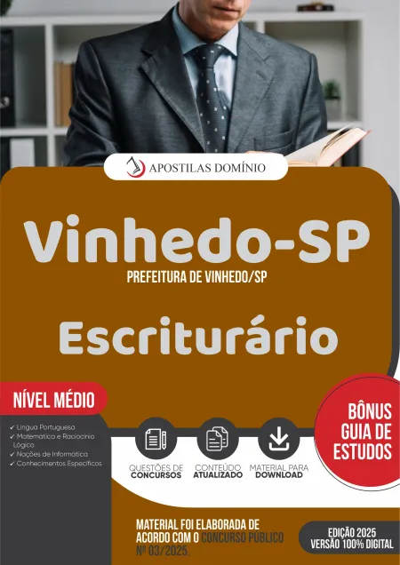 Apostila Prefeitura de Vinhedo/SP 2025 - Escriturário