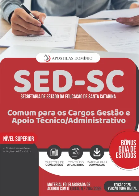Apostila SED/SC 2026 - Comum para os Cargos Gestão e Apoio Técnico/ Administrativo