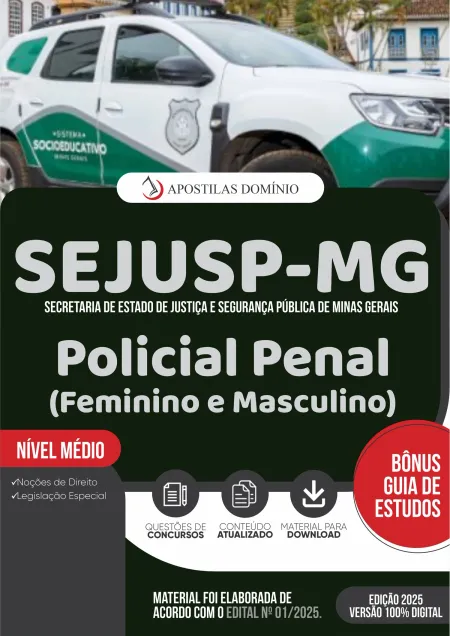 Apostila SEJUSP-MG 2025 - Policial Penal - Noções de Direito e Legislação Especial