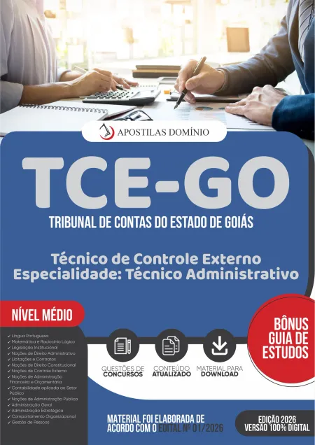 Apostila TCE GO 2026 - Técnico de Controle Externo - Especialidade: Técnico Administrativo
