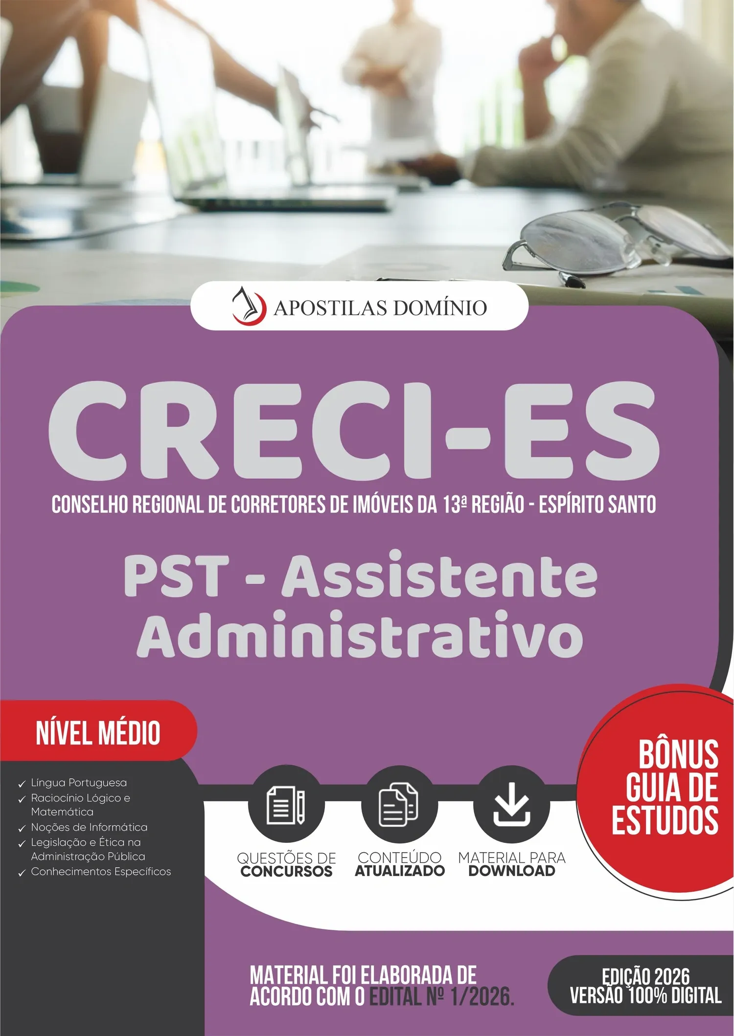 Apostila CRECI/ES 2026 - PST - Assistente Administrativo