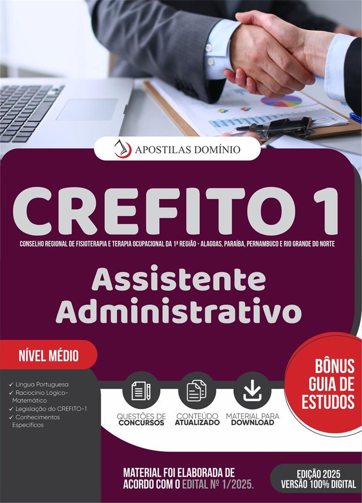 Apostila CREFITO 1 2025 - Assistente Administrativo