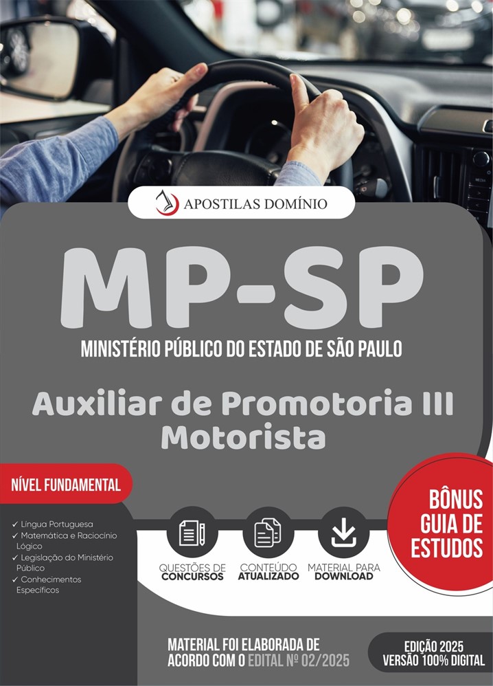 Apostila MP/SP 2025 - Auxiliar de Promotoria III - Motorista