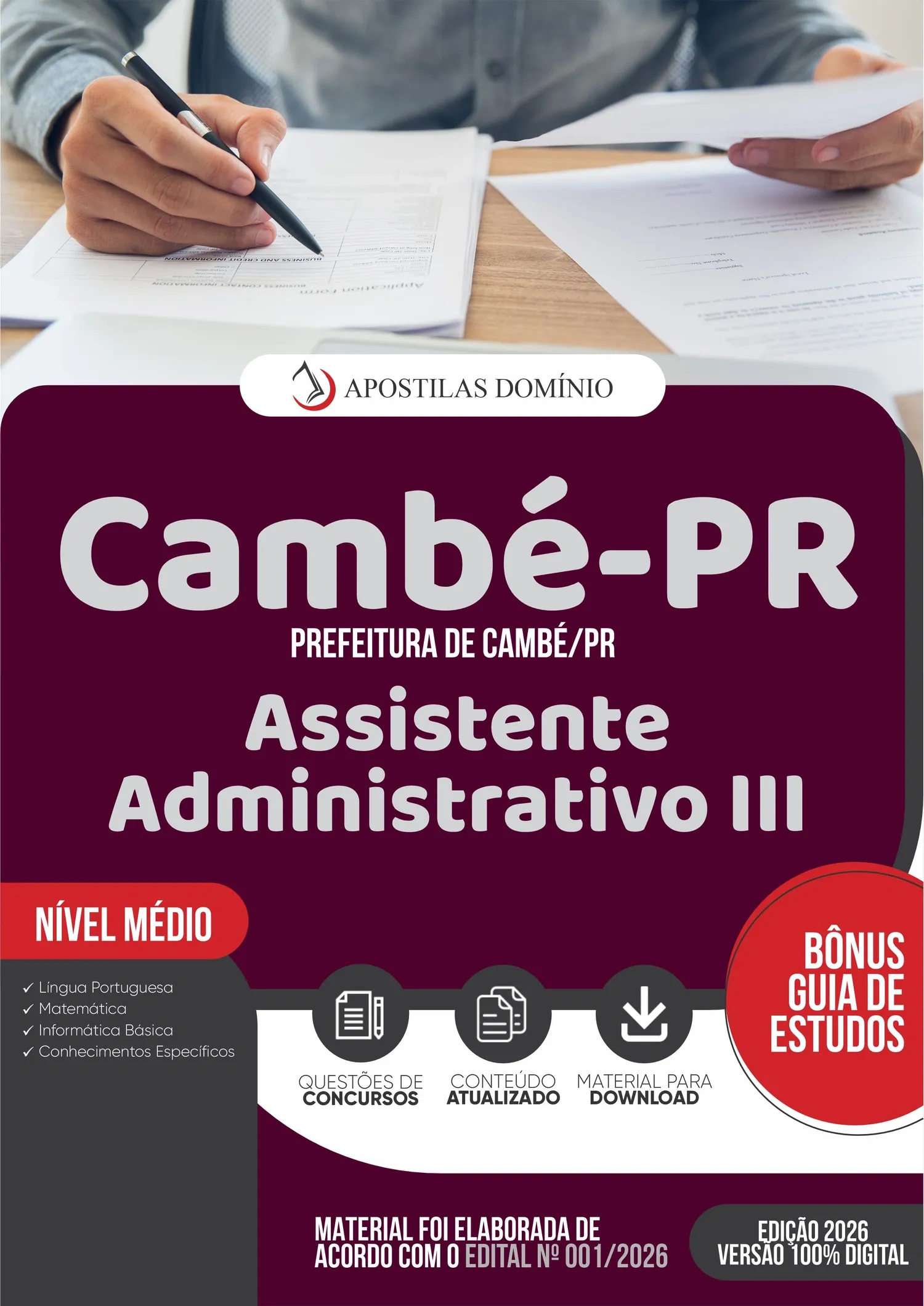 Apostila Prefeitura de Cambé/PR 2026 - Assistente Administrativo
