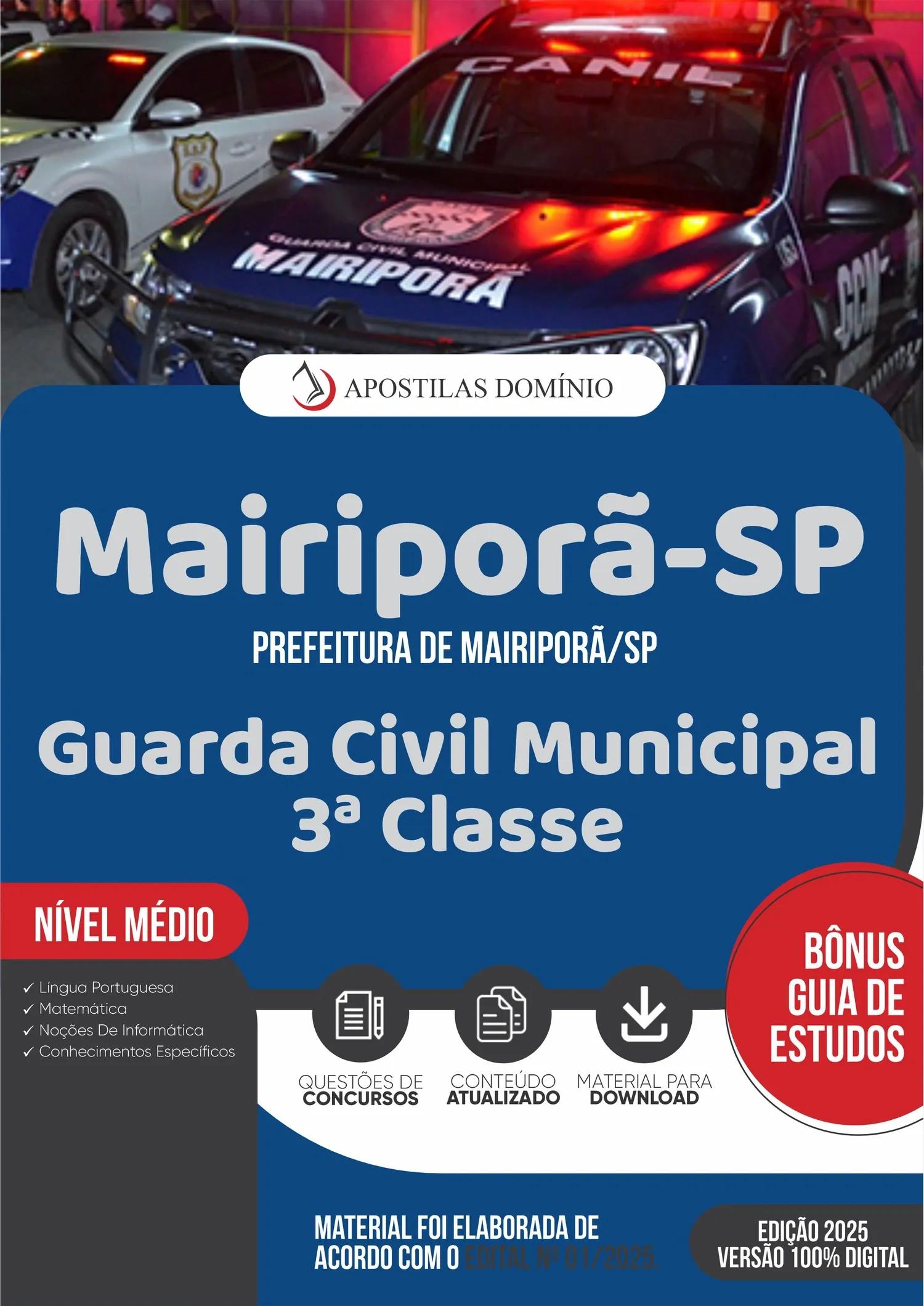 Apostila Prefeitura de Mairiporã/SP 2025 - Guarda Civil Municipal de Mairiporã - 3ª Classe
