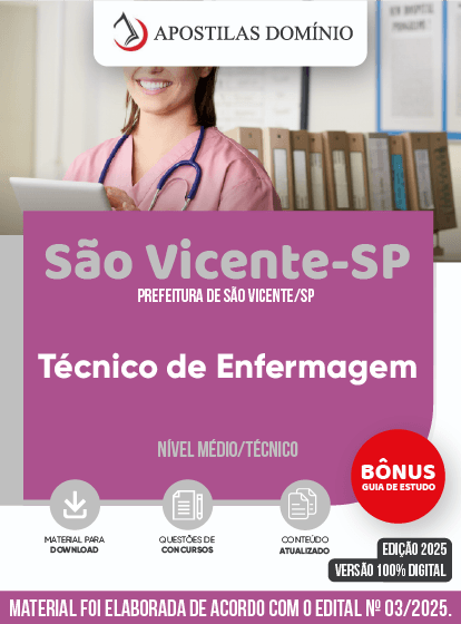 Apostila Prefeitura de São Vicente/SP 2025 - Técnico de Enfermagem