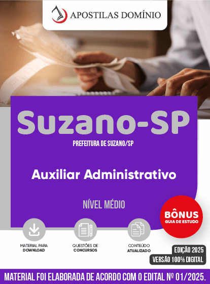 Apostila Prefeitura de Suzano/SP 2025 - Auxiliar Administrativo