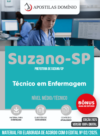 Apostila Prefeitura de Suzano/SP 2025 - Técnico em Enfermagem
