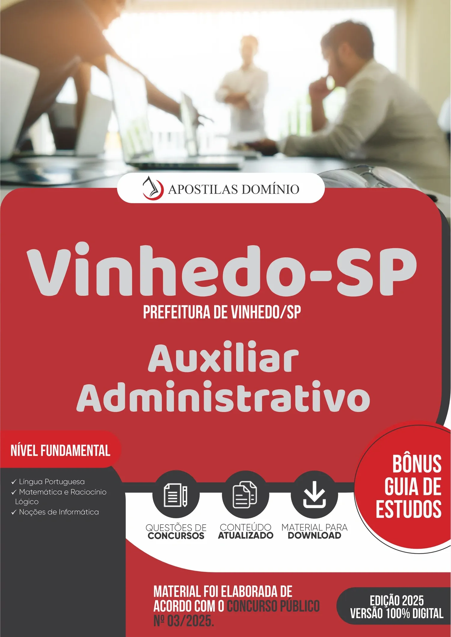 Apostila Prefeitura de Vinhedo/SP 2025 - Auxiliar Administrativo