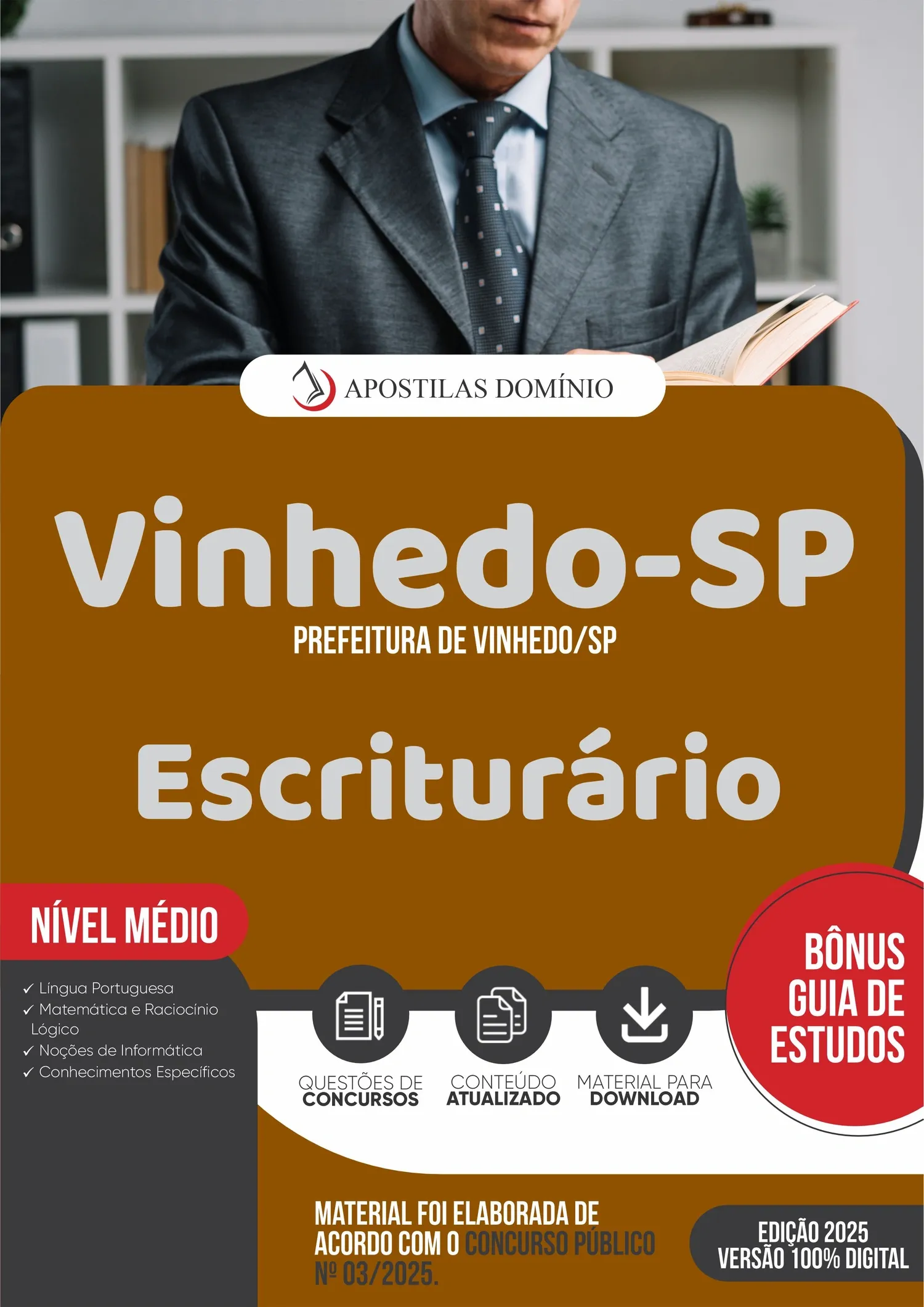 Apostila Prefeitura de Vinhedo/SP 2025 - Escriturário