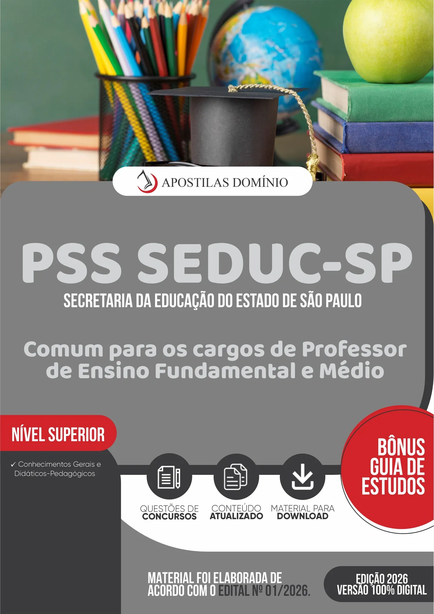 Apostila PSS SEDUC-SP 2026 - Comum para os cargos de Professor de Ensino Fundamental e Médio