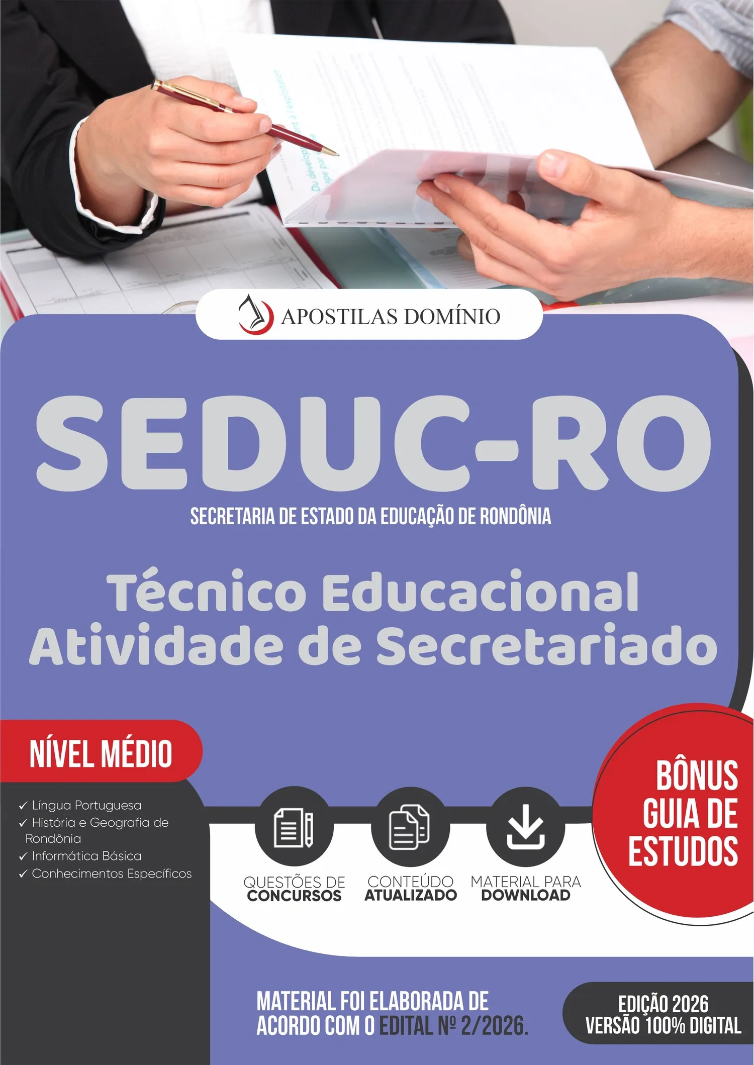 Apostila SEDUC/RO 2026 - Técnico Educacional - Atividade de Secretariado