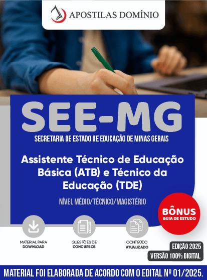 Apostila SEE-MG 2025 - Assistente Técnico de Educação Básica (ATB) e  Técnico da Educação (TDE)