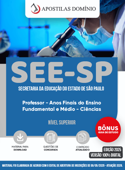 Apostila SEE-SP 2026 - Professor de Ensino Fundamental e Médio - Ciências