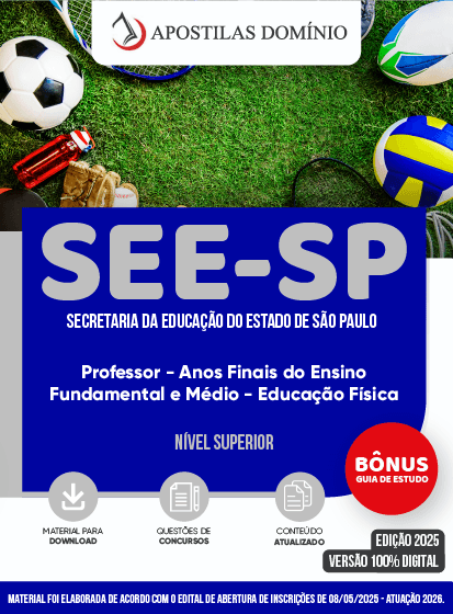Apostila SEE-SP 2026 - Professor de Ensino Fundamental e Médio - Educação Física