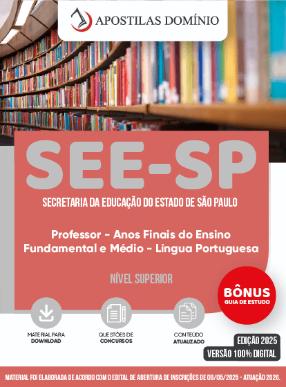 Apostila SEE-SP 2026 - Professor de Ensino Fundamental e Médio - Língua Portuguesa