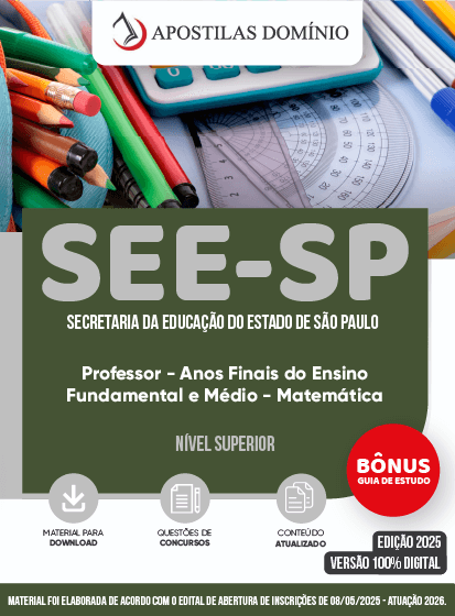 Apostila SEE-SP 2026 - Professor de Ensino Fundamental e Médio - Matemática