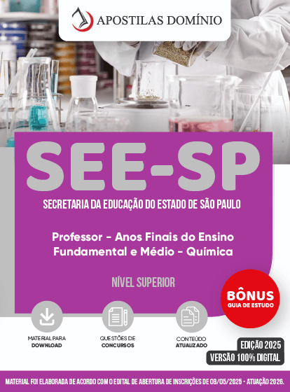 Apostila SEE-SP 2026 - Professor de Ensino Fundamental e Médio - Química
