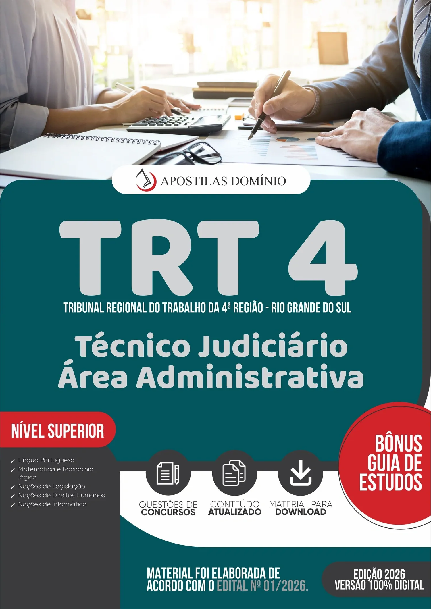 Apostila TRT 4 2026 - Técnico Judiciário - Área Administrativa