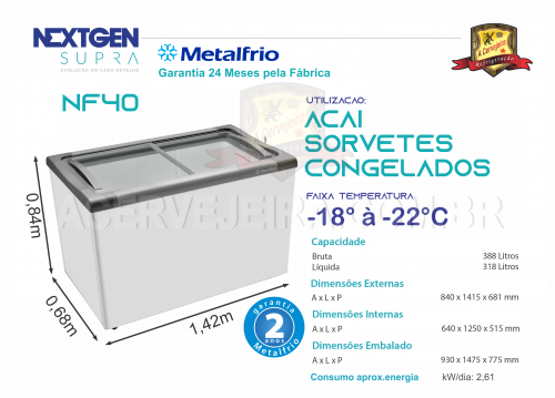 Freezer Expositor Horizontal Metalfrio Porta de Vidro Deslizante
