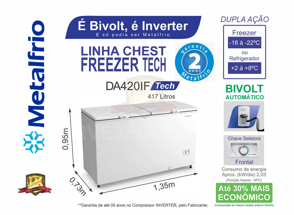 Freezer Metalfrio DA420IFTECH 419L Bivolt Inverter | A Cervejeira