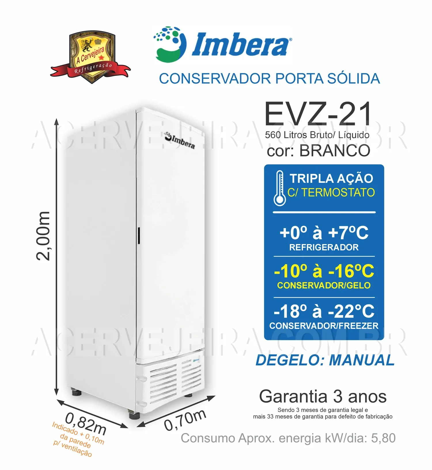 Conservador/ Freezer Vertical Tripla Ação 560L Imbera Porta Cega