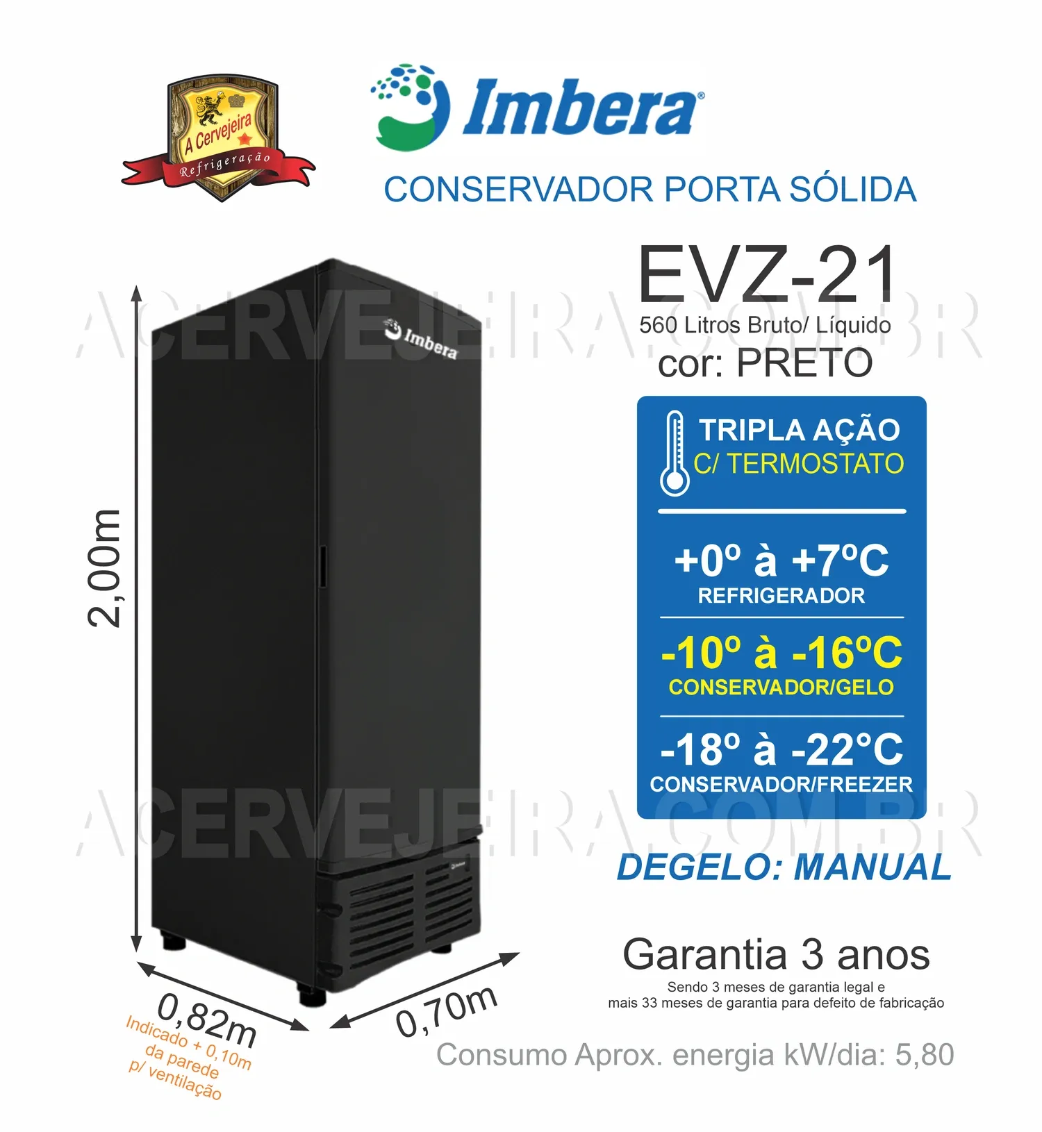 Conservador/ Freezer Vertical Tripla Ação 560L Imbera Porta Cega