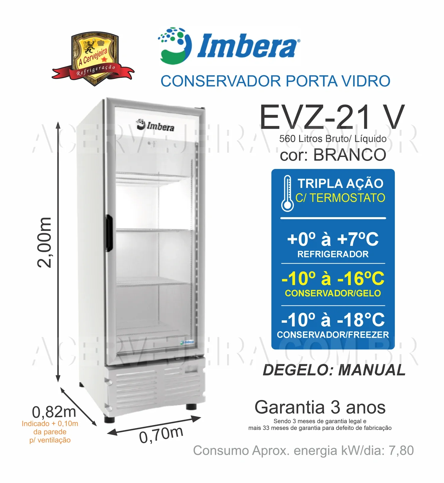 Conservador/ Freezer Vertical Tripla Ação 560L Imbera Porta Vidro