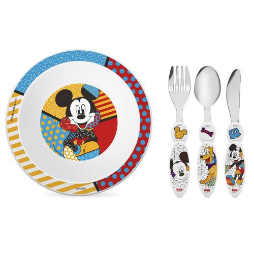 Kit Alimentacao Talheres De Aco Inox E Prato Mickey Nuk